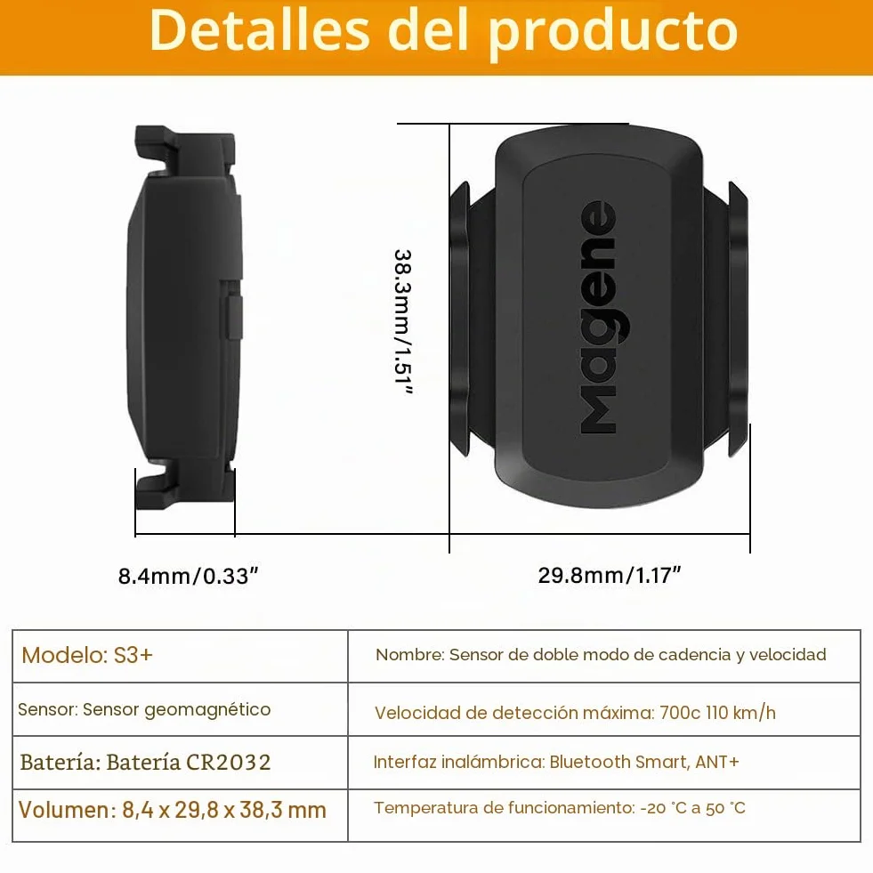 Magene S3+ Sensor de Velocidad/Cadencia Ciclismo Ant+ Bluetooth 4.0 Inalámbrico RPM Bicicleta
