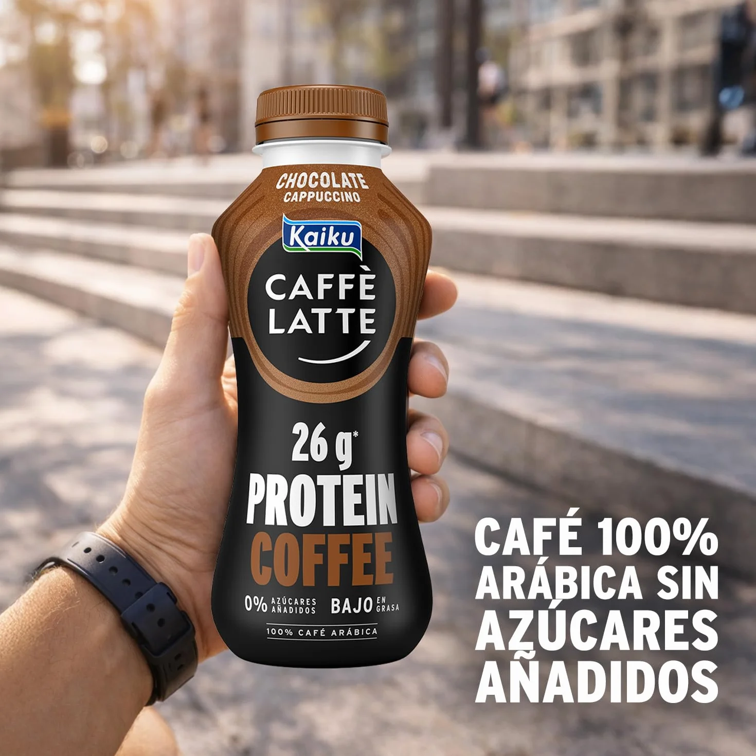 KAIKU CAFFÈ LATTE - Protein Coffee Chocolate Cappuccino 330 ml, Café Frío, Listo para Tomar, 26 g de Proteína por Ración, Café Arábiga, sin Azúcares Añadidos, Bajo en Grasa, sin Gluten y con Lactosa