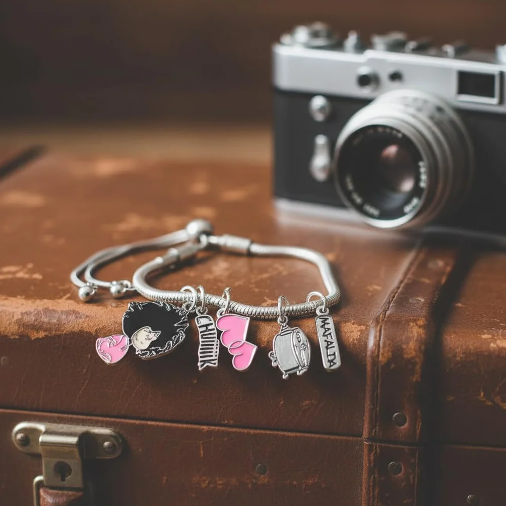 Pulsera con Charms Mafalda Despeinada Licencia Oficial Quino Rosa Acero Inoxidable