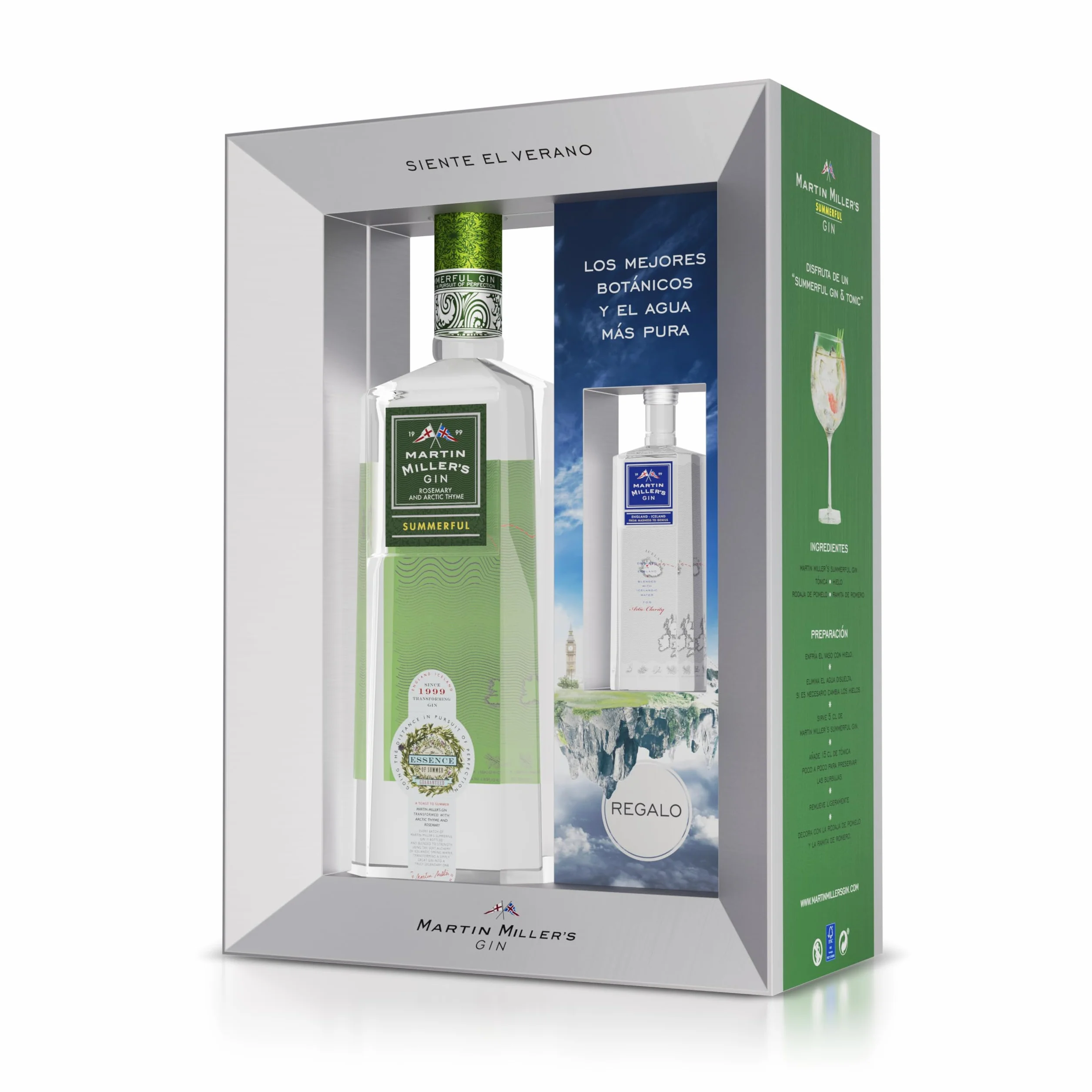 Martin Miller's Summerful Gin - Estuche de Regalo | Ginebra 700 ml + Miniatura | Edición Especial con Botánicos de Primavera y Verano, Refrescante y Aromática, Para Gin Tonic y Cócteles