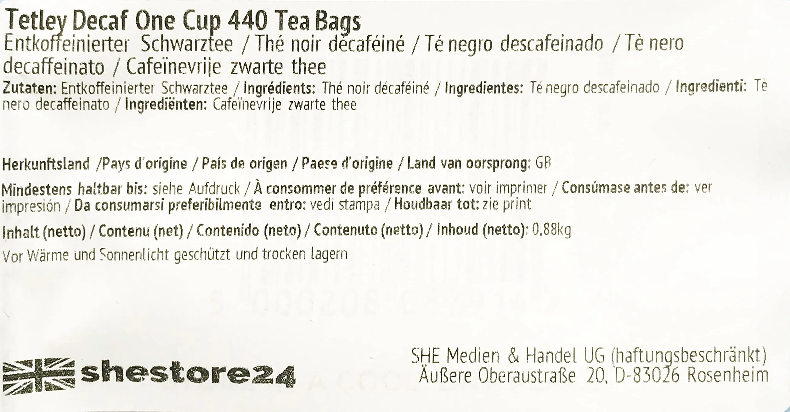 Decaf One Cup 440 Tea Bags Té negro descafeinado de Inglaterra en un paquete grande resellable con 440 bolsitas de té - importado de Shestore24