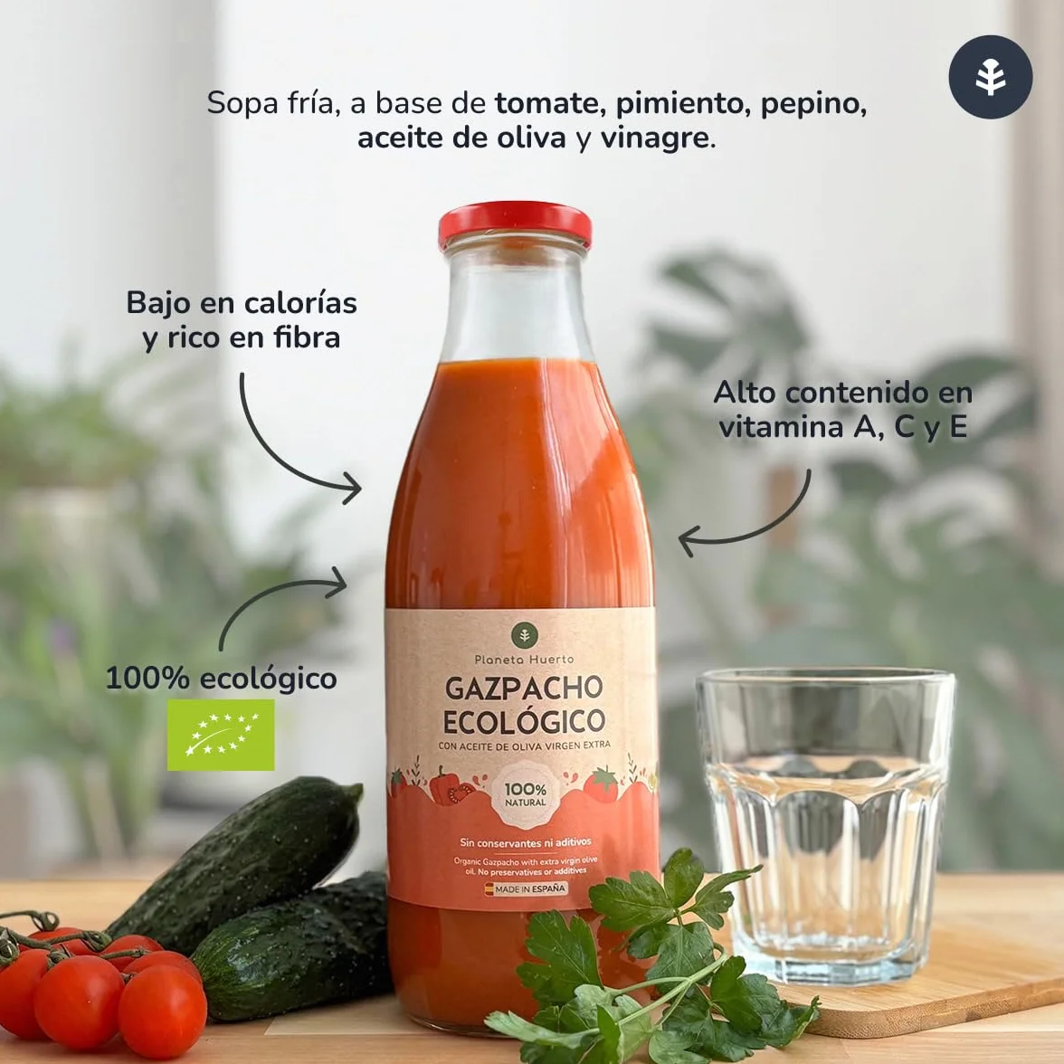 PLANETA HUERTO Pack 6x Gazpacho Tradicional Ecológico 1L – Gazpacho andaluz con AOVE bajo en calorías