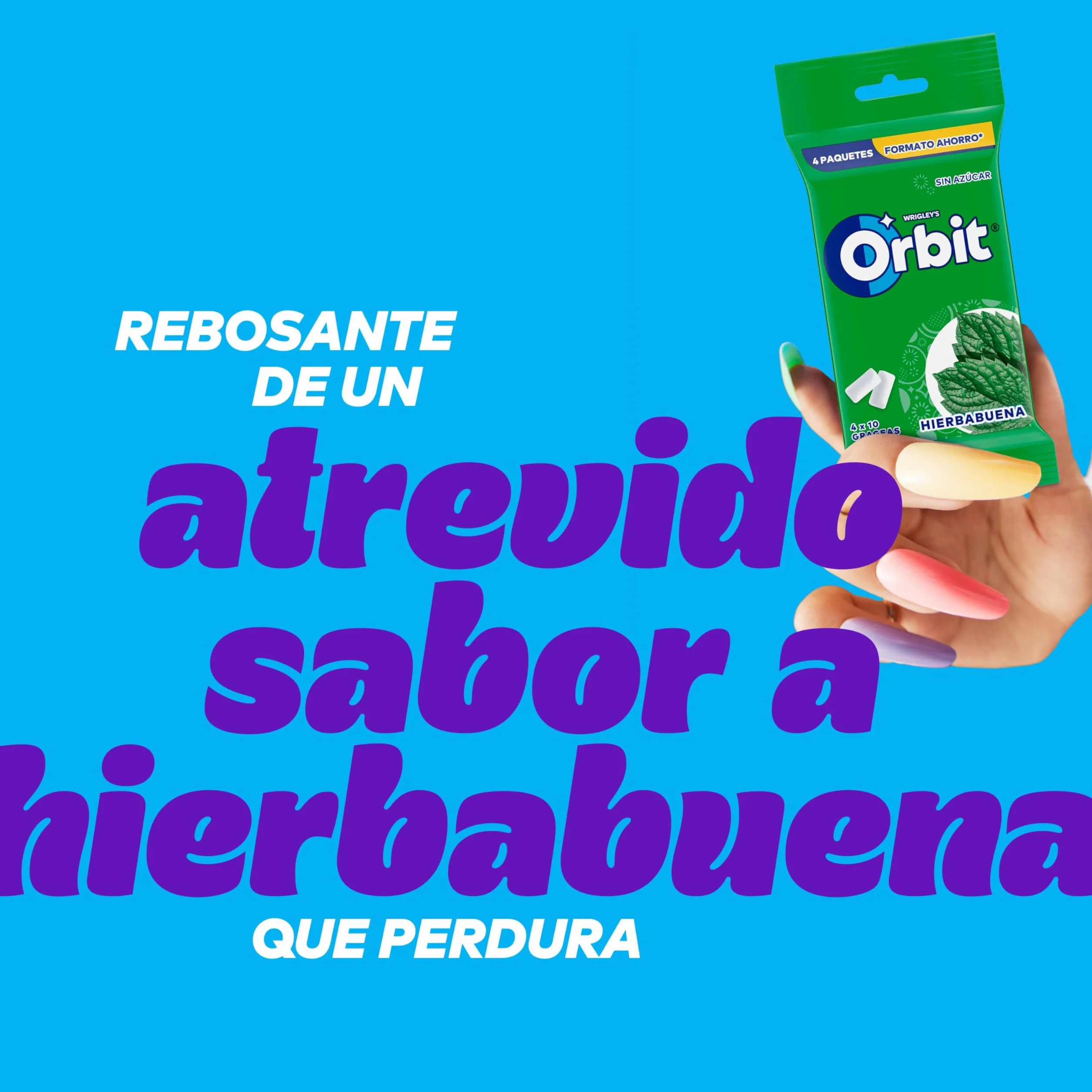 Orbit Chicle Sin Azúcar, Hierbabuena, Pack De 4 X 10 Unidades, 56 Gramo, 4 Unidades