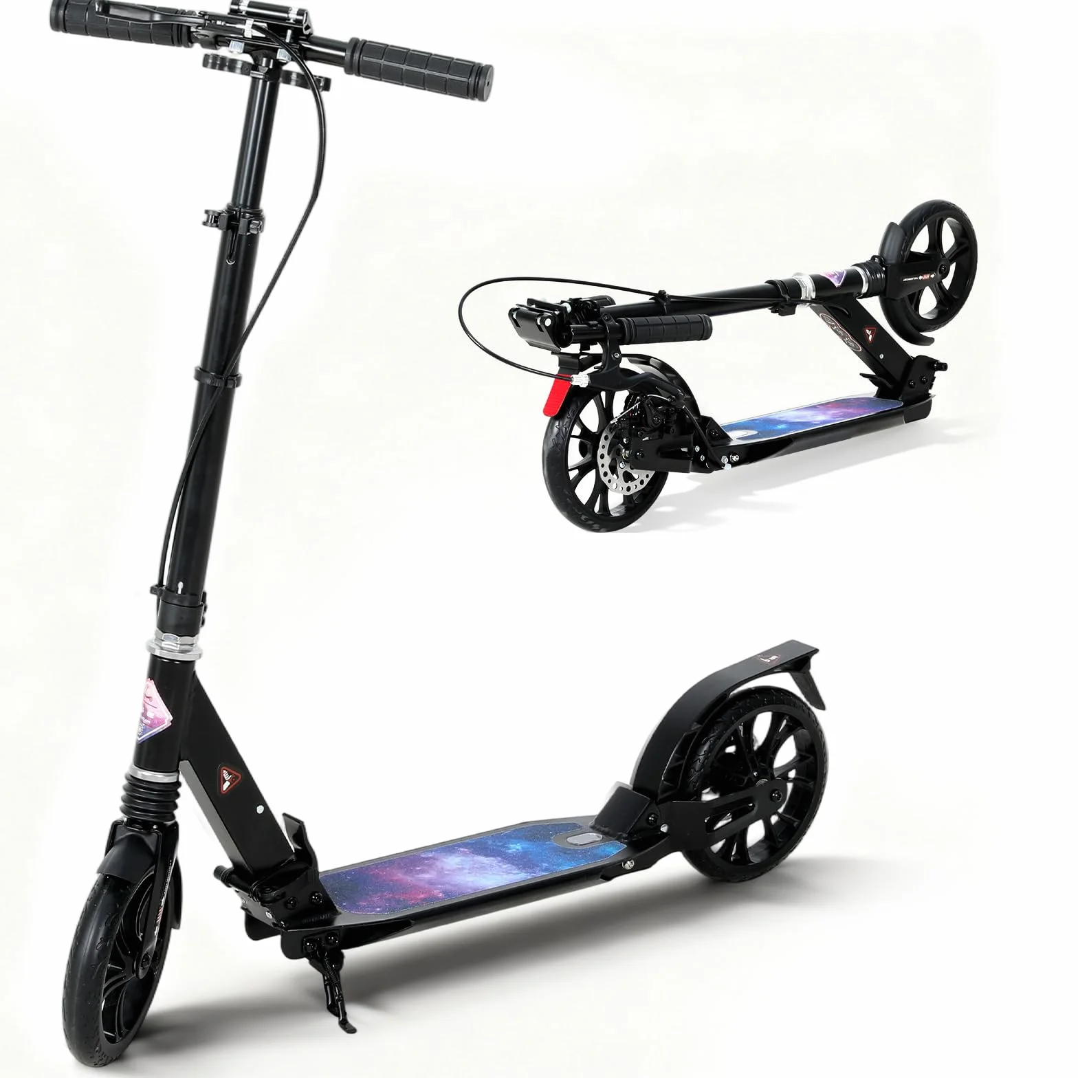 ISE Patinete Scooter Plegable Adulto Niño Manillar Ajustable 93-107cm Ruedas 200mm Freno de Mano Máx 100kg