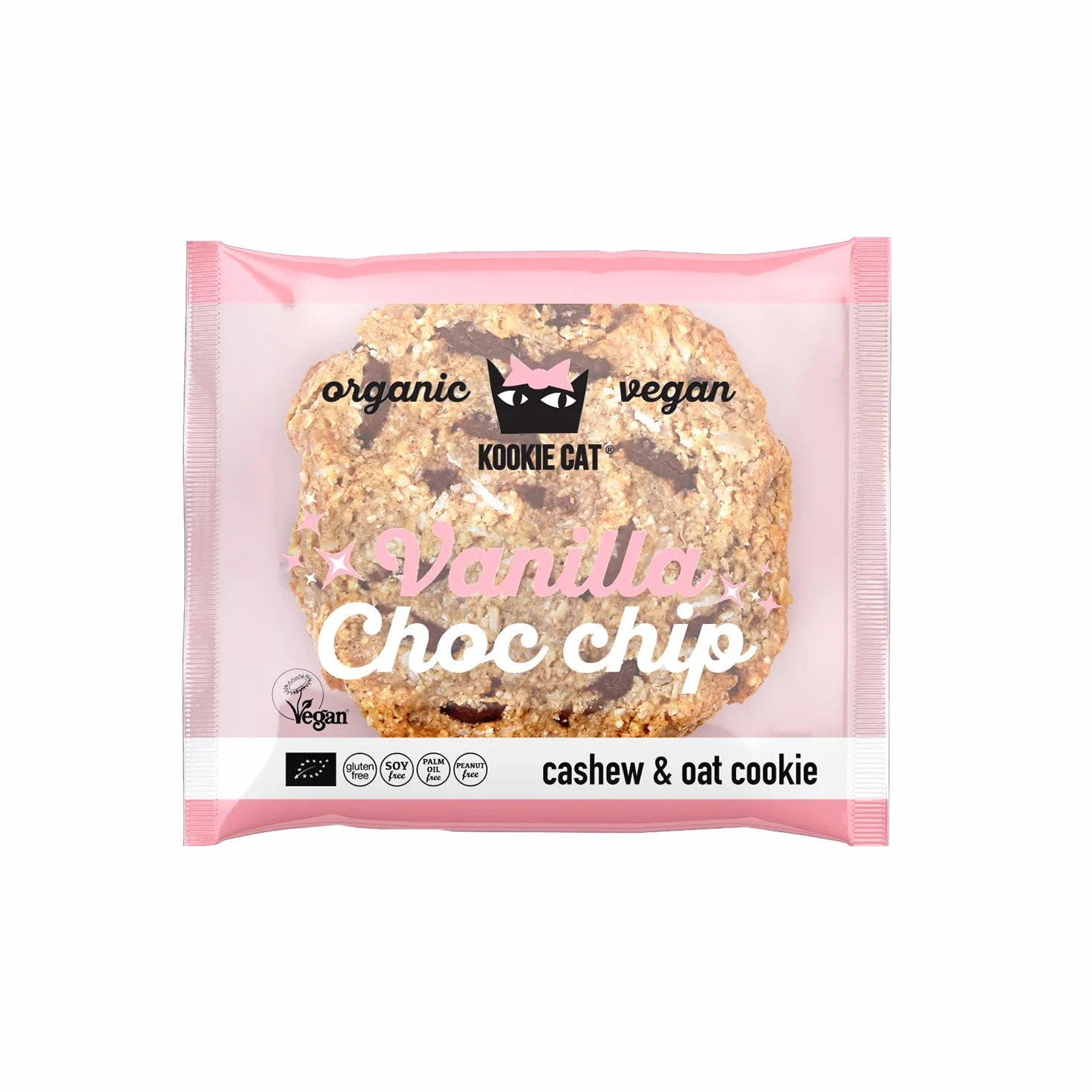 Kookie Cat Vanilla Choc Chip Galletas Veganas Envueltas Individualmente, Sin Gluten, Sin Soja, Bio y Orgánicas, Anacardos y Avena-Paquete Múltiple de 12 x 50 g