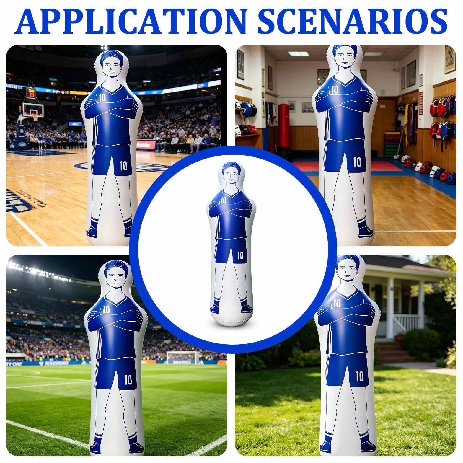 Portero Keeper Tumbler hinchable de fútbol 40 x 160 cm 0,35 mm PVC azul Dummies de tiro libre accesorios de entrenamiento