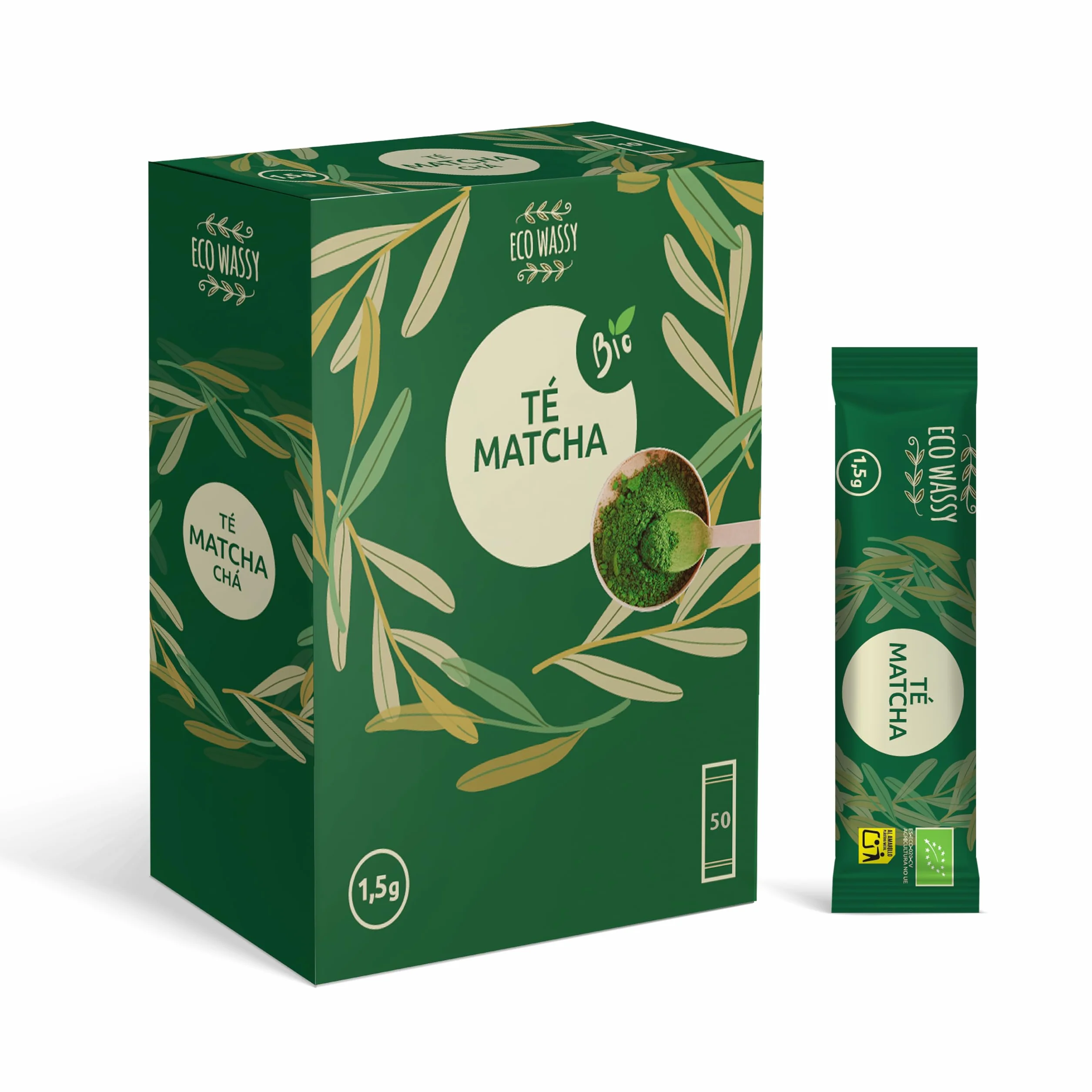Te Matcha Certificado JAPONES. 50 Dosis Grado CEREMONIAL. 50 Sticks Individuales, Para Trasladar Facilmente. Matcha En Polvo 100% Natural. Reductor, Detox y Antioxidante. (50 Sticks, 50, unidad)