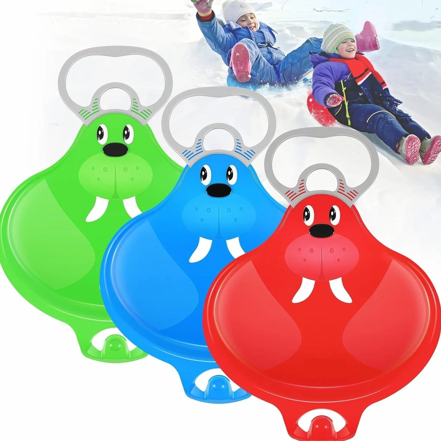 Trineo de Nieve para Niños 48×36cm, Juego de Trineo Bob Plástico, Tobogán de Nieve