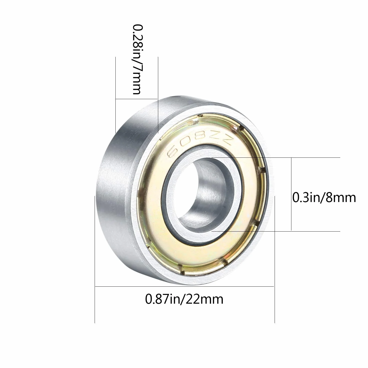 608 ZZ Rodamientos de Bolas 8x22x7 mm Doble Metal Shields para Skateboard