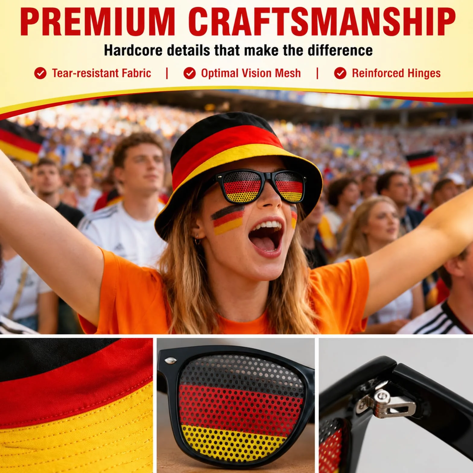 Alemania Gorra Gafas Accesorios Fútbol Fiesta 2 Piezas