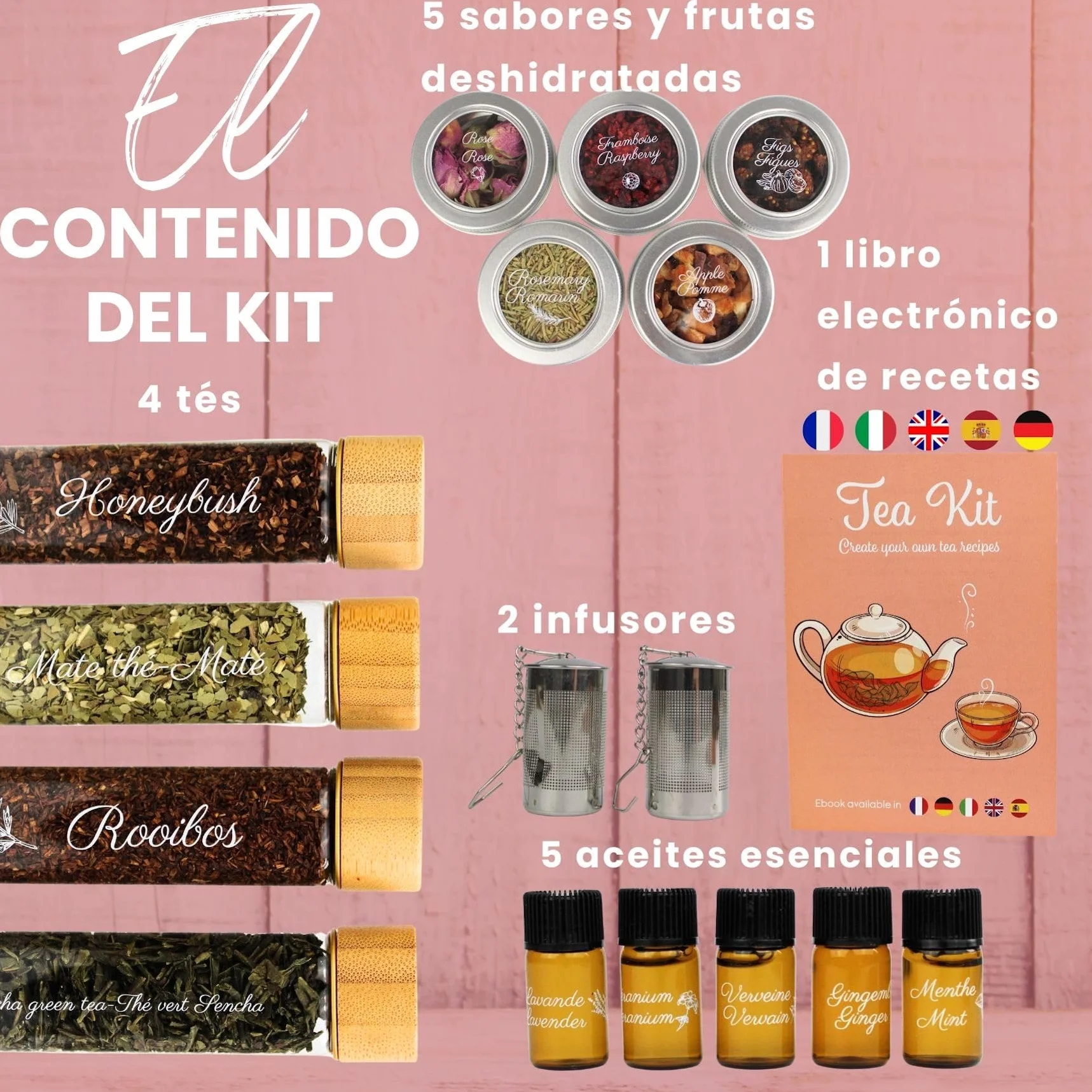 L&G® - Kit té preparación y degustación - Honeybush, Rooibos, Sancha Green, Maté - Infusores incluidos - Set de té DIY - Regalar Navidad, cumpleaños - Made in France - Ingredientes de calidad