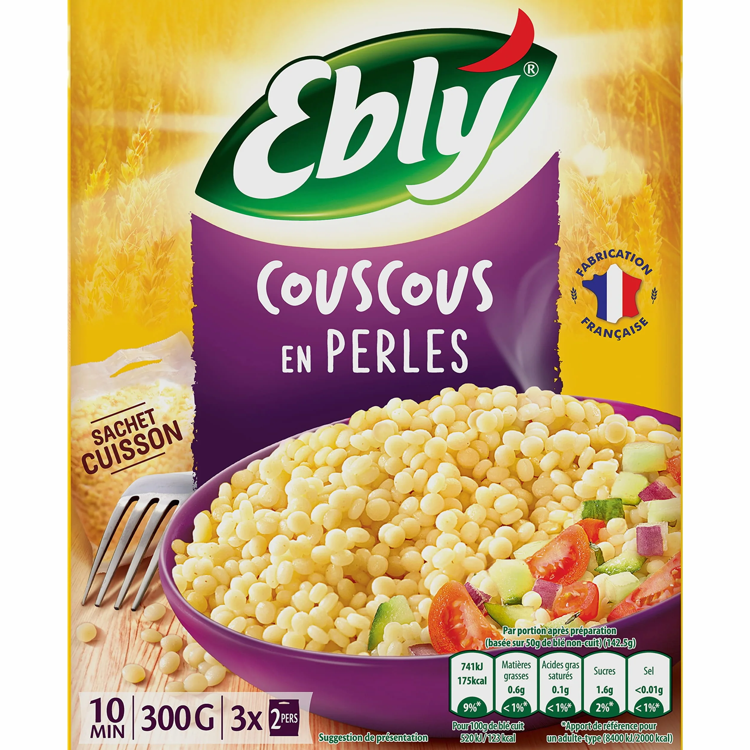 EBLY Couscous en Perles Cuisson 10 Minutes 3 Sachets de 100 g