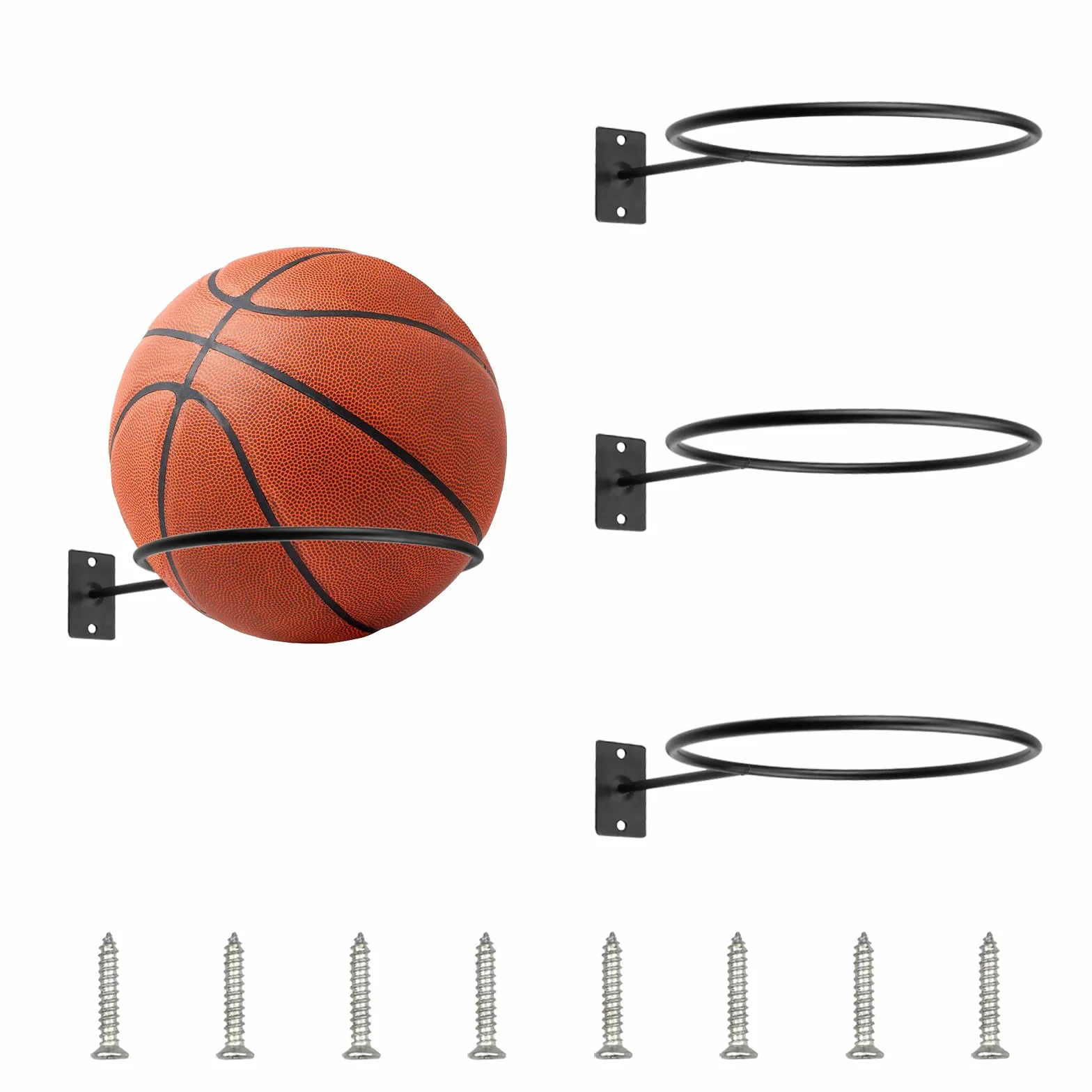 Soporte para Balones Pared 3 Piezas Estante Universal de Metal para Fútbol Baloncesto Voleibol Rugby (Negro)