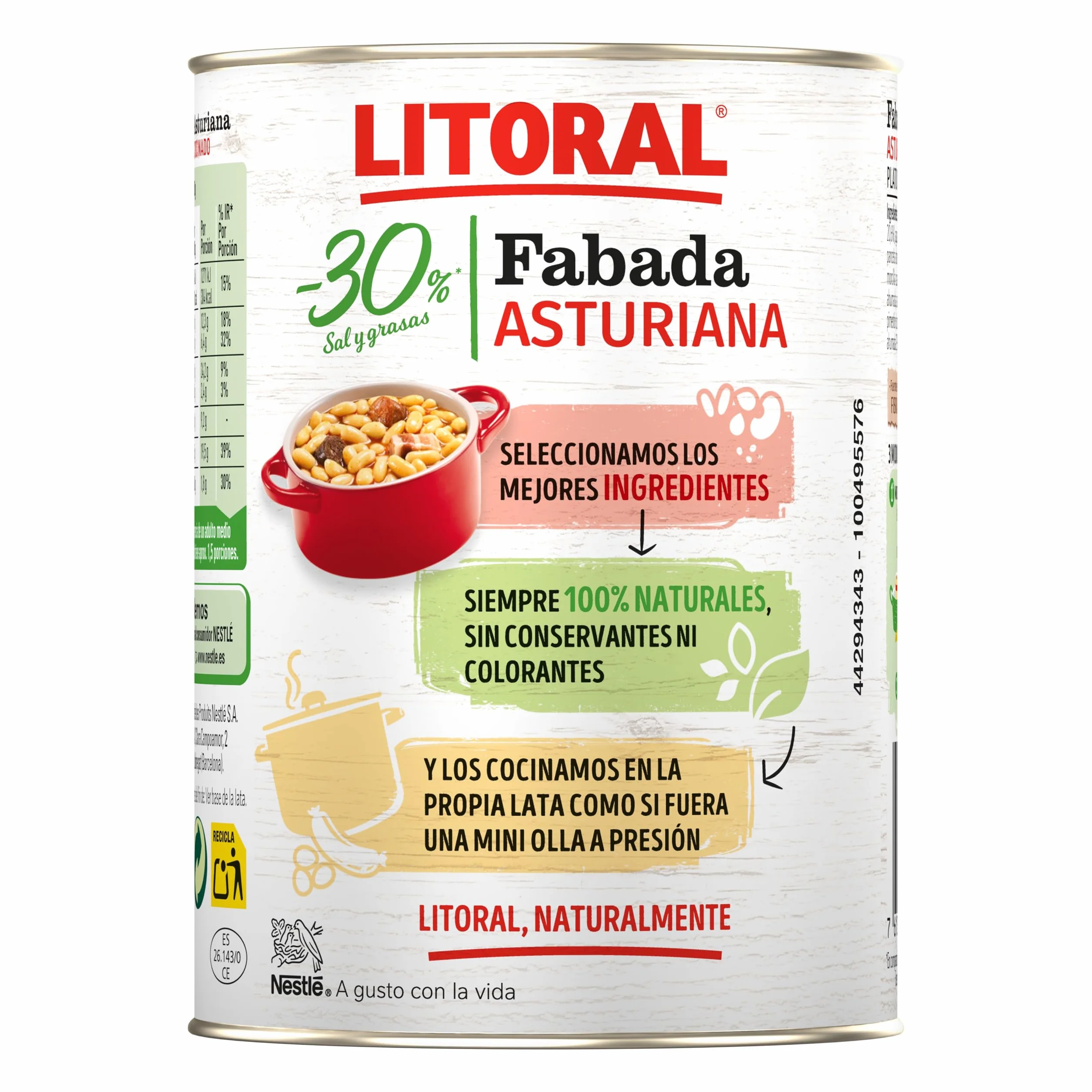 Litoral Fabada Asturiana -30% Sal y Grasa - Plato Preparado Sin Gluten - Pack de 10x420g - Total: 4.20kg
