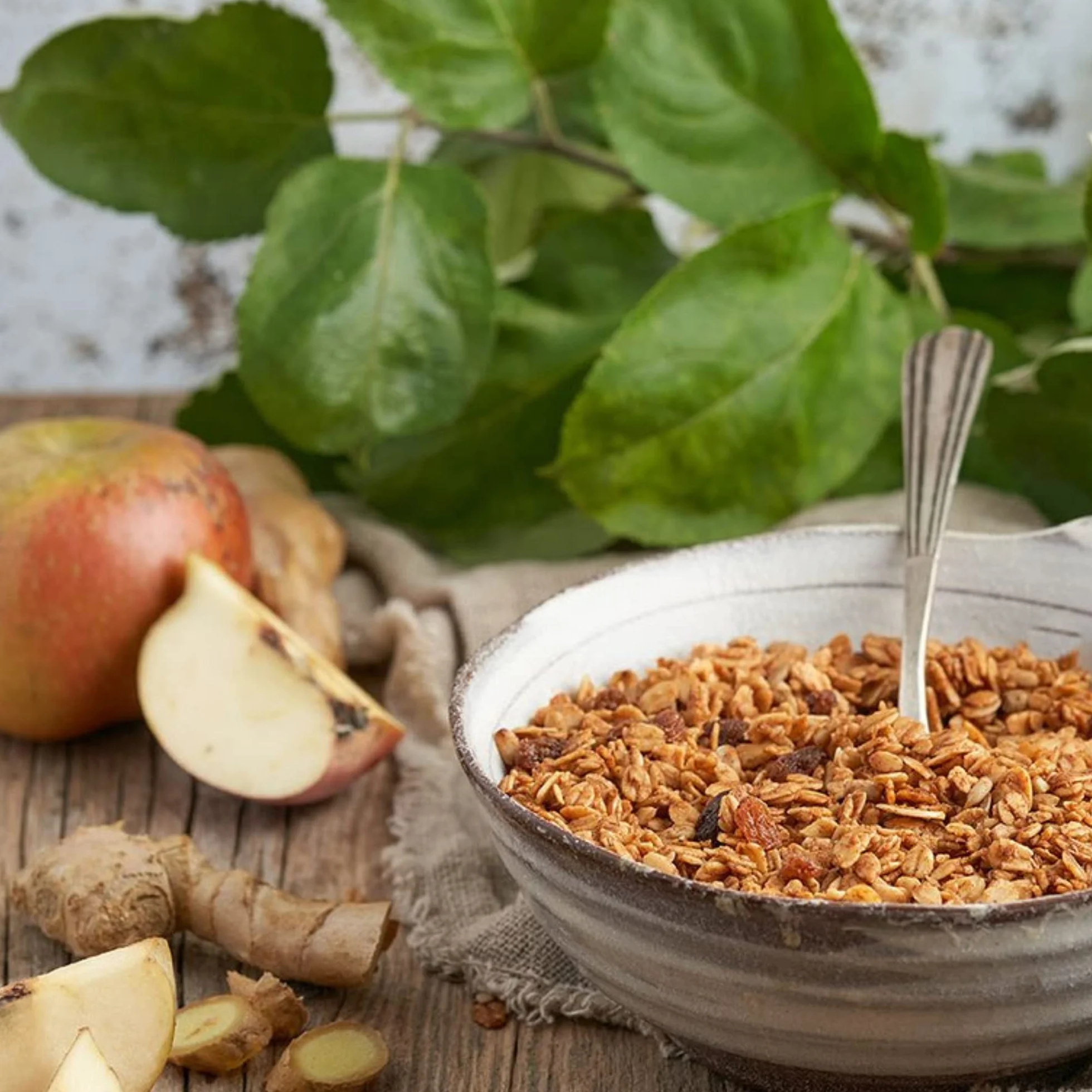 La Newyorkina Granola BIO Manzana Loves Jengibre 275g Con Chips Crujientes de Manzana y Aceite de Oliva Virgen Extra