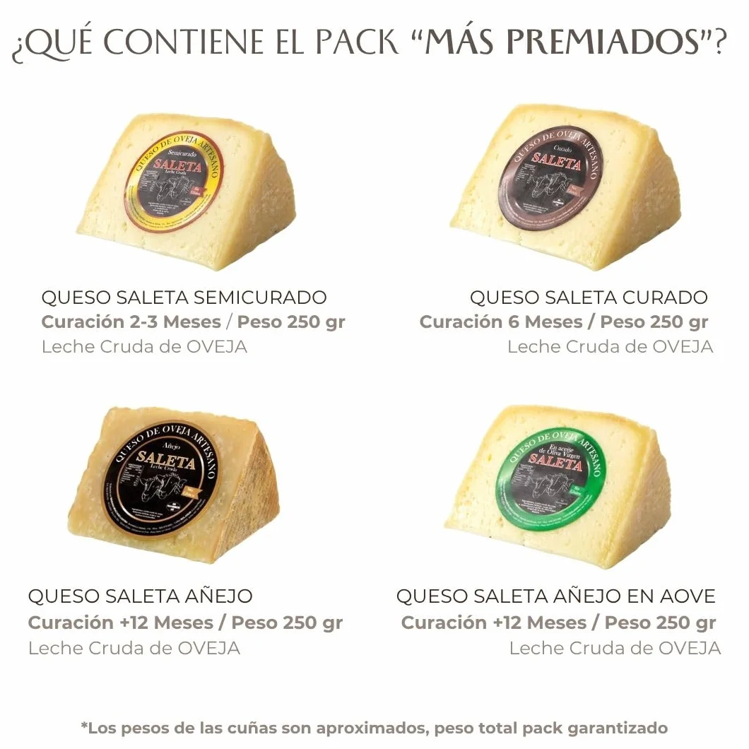 SALETA® Cesta Quesos Gourmet Regalo 4 Cuñas Queso Curado Semicurado Añejo Aceite Oliva Virgen Extra 1Kg