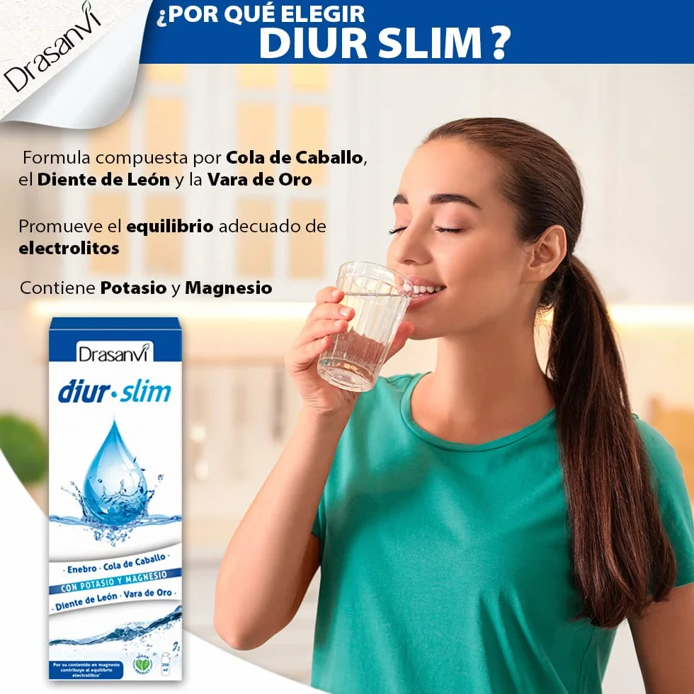 DRASANVI DIUR SLIM - Potasio + Magnesio + Cola de Caballo + Vara de Oro + Diente de León - VEGANO - SIN GLUTEN - 250 ml