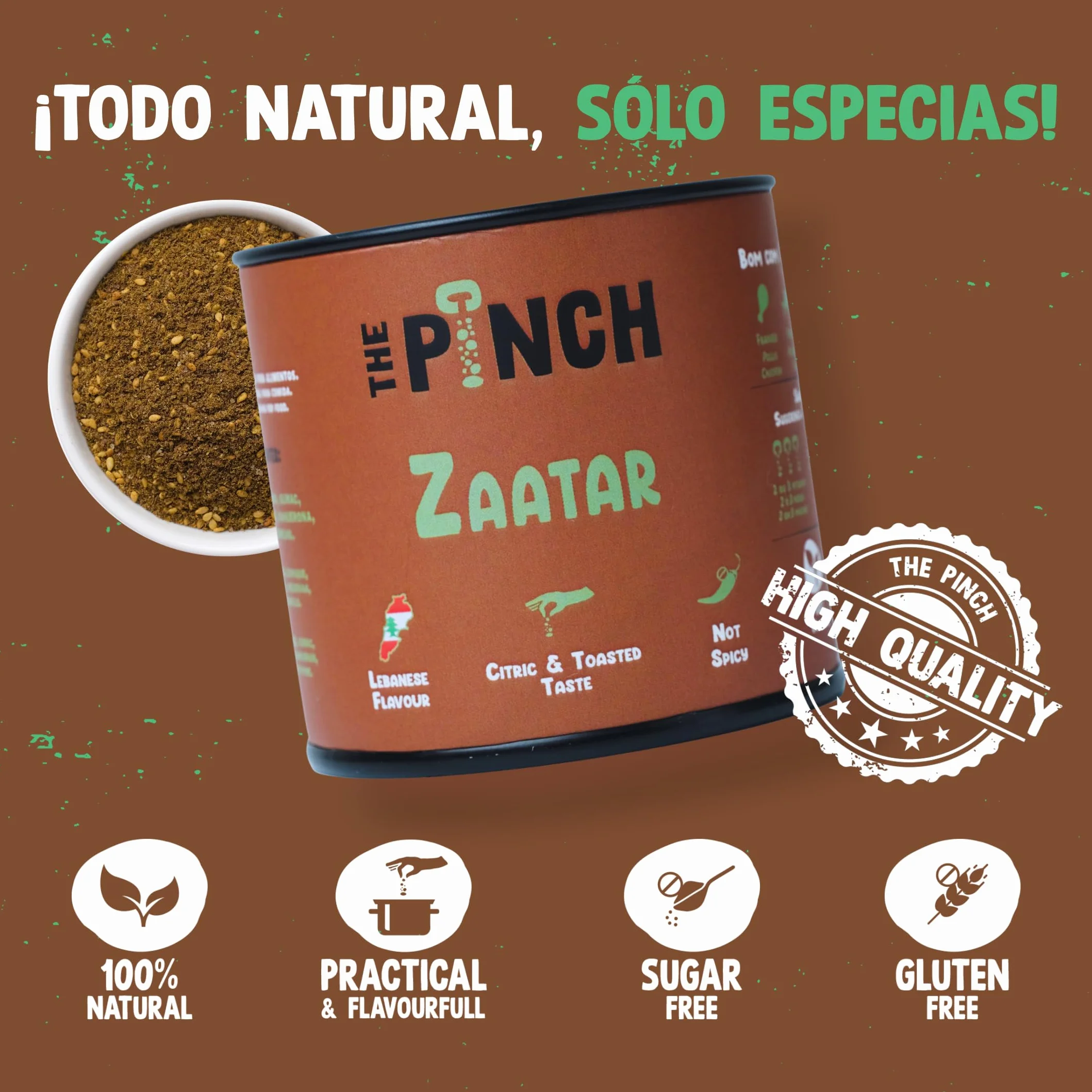THE PINCH Zaatar Sazonador Árabe 100% natural - Sabor Auténtico del Líbano, con sumac. Fácil de usar en ensaladas, verduras asadas, hummus, panes y batatas dulces. Paquete 45g.