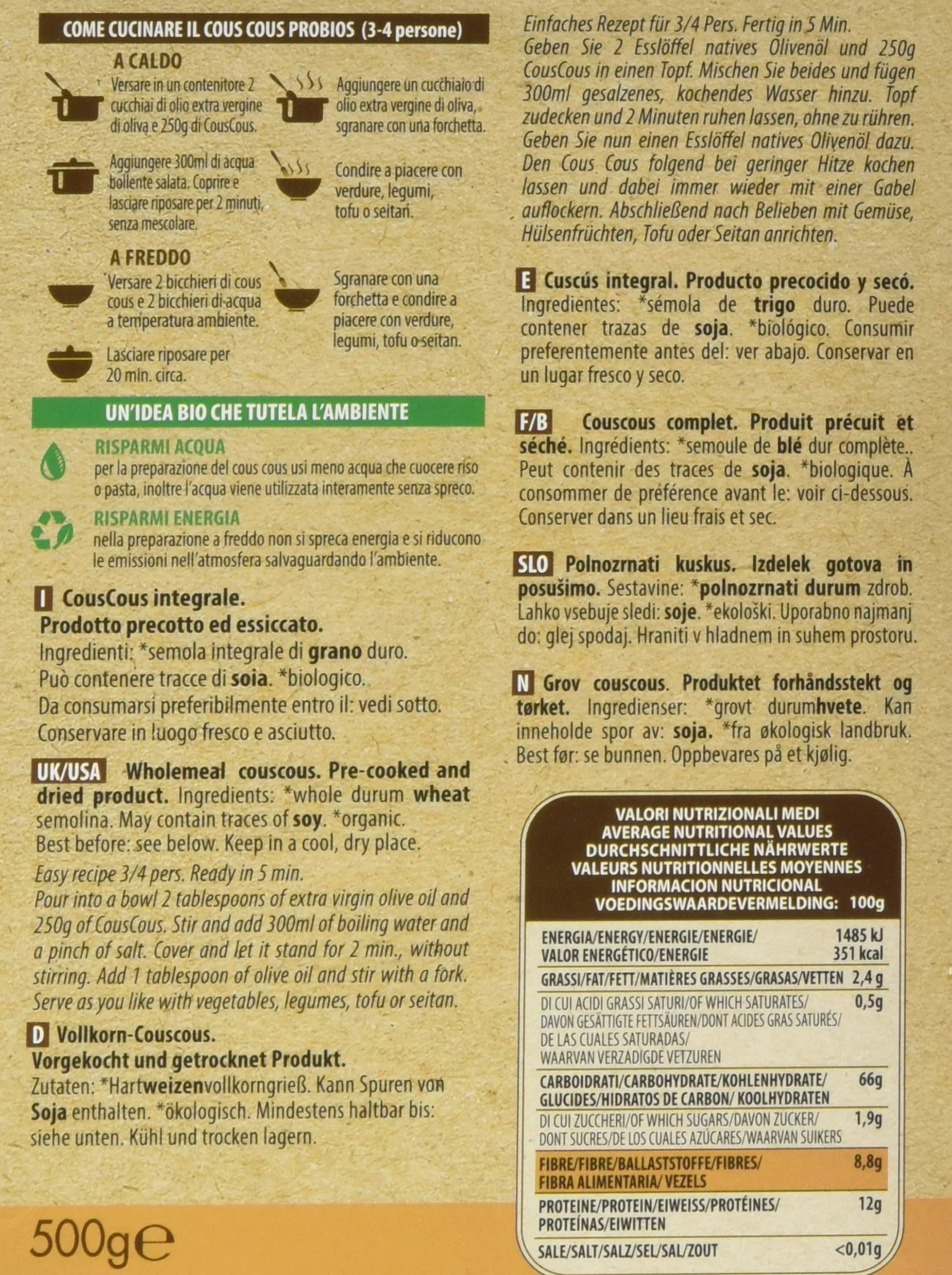 PROBIOS Cous Cous Cous Bio, 1 unidad (500 g).