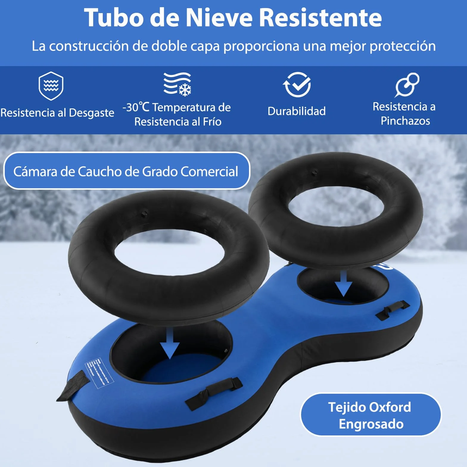 COSTWAY Trineo de Nieve Inflable 200x98 cm, Tubo para 2 Niños y Adultos, Goma