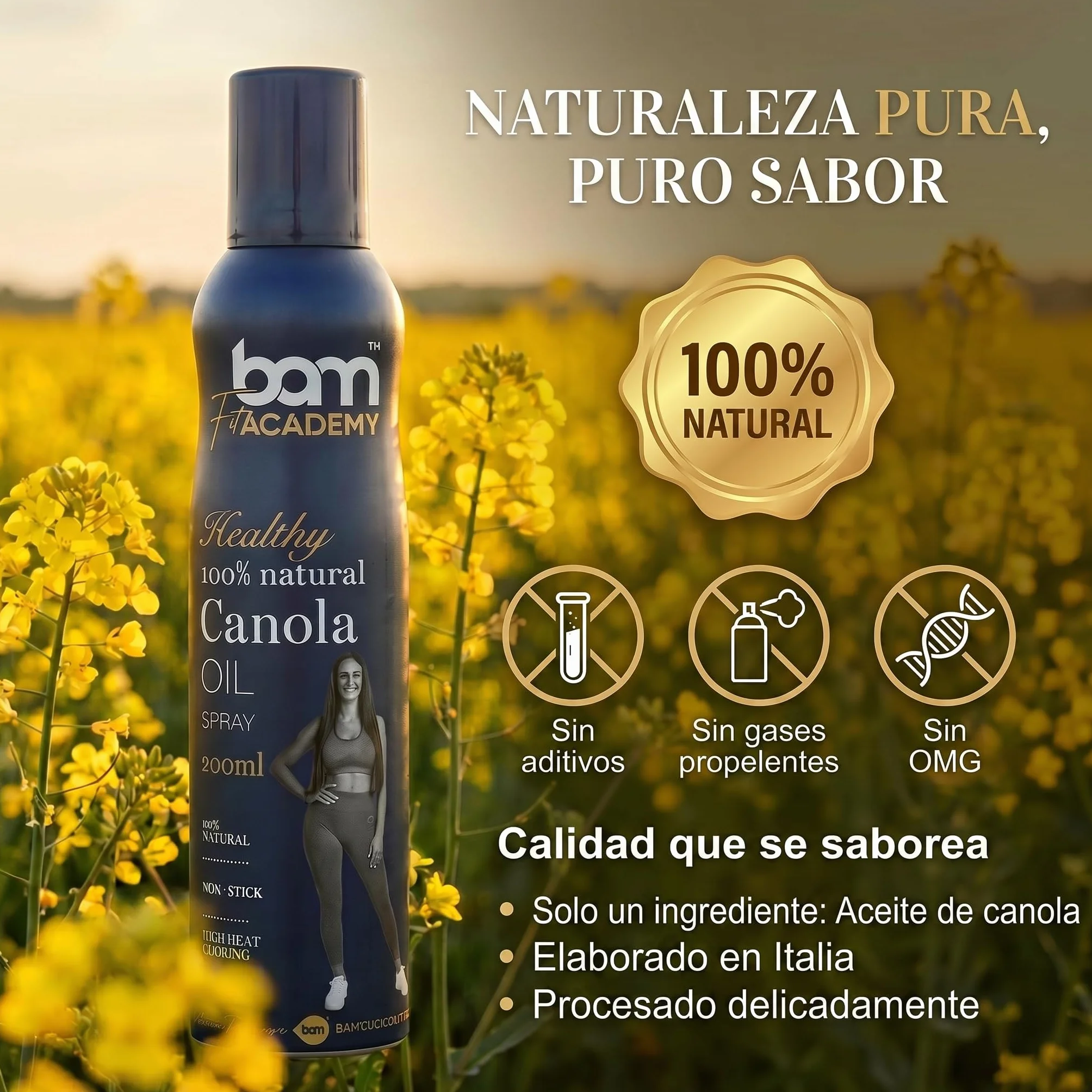 BAM Aceite de canola en spray, Aceite natural 100% en spray para cocinar, Para cocinar y freír de forma saludable, 200 ml
