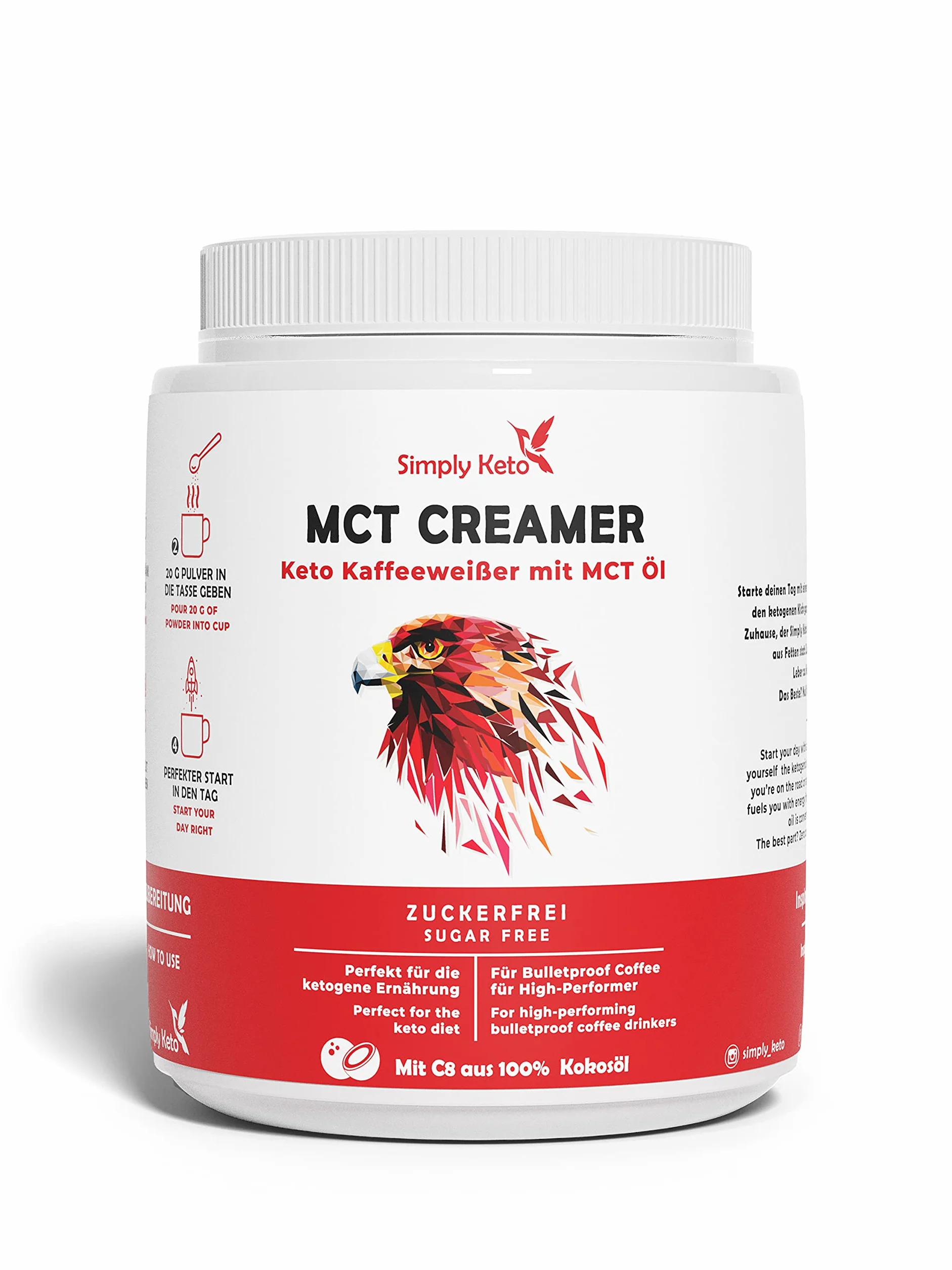 Simply Keto Tarro de crema MCT 450g - Crema cetogénica sin azúcar para el café a prueba de balas - Con aceite MCT, aceite de coco y mantequilla de pasto - Optimizado para el rendimiento
