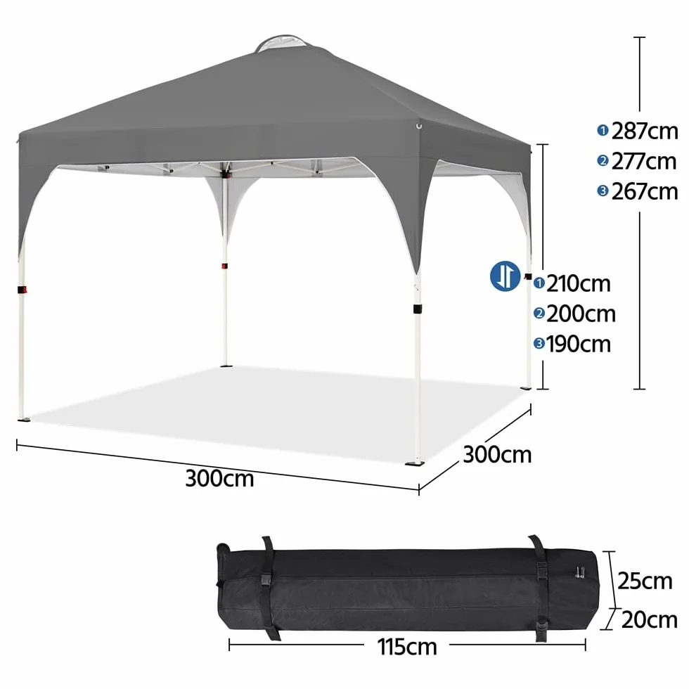 Yaheetech Carpa Plegable 3×3m 8-10 Personas Toldo Playa Bolsa Transporte Gris Oscuro