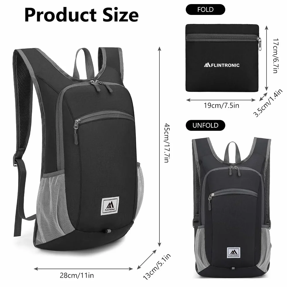 flintronic 16L Mochila Plegable Ultraligera Impermeable para Senderismo Viaje Negro