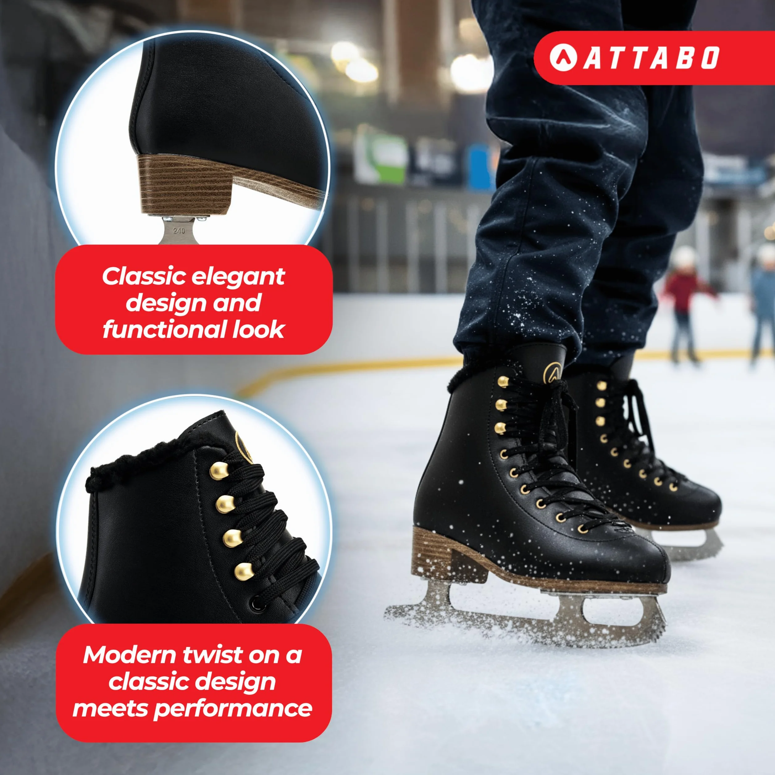 Patines de Hielo Artísticos para Niños Isla 31-36 EU Cuchilla de Acero Inoxidable Negro|Rosa